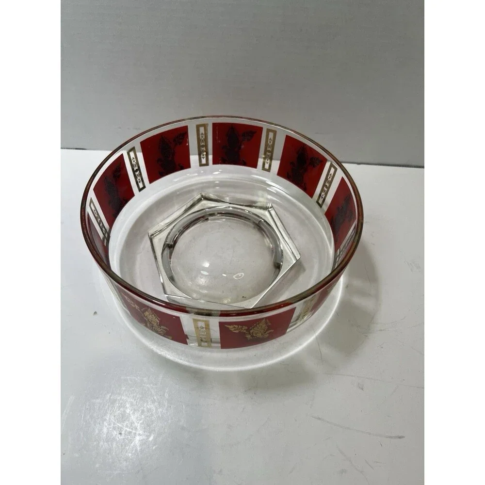Vintage MCM Red Gold Thai Goddess Salad Serving Mixing Master Chip Bowl 22k